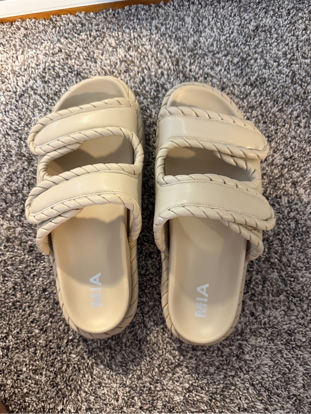 MIA Women's Braided Strap Slide Sandals in Cream